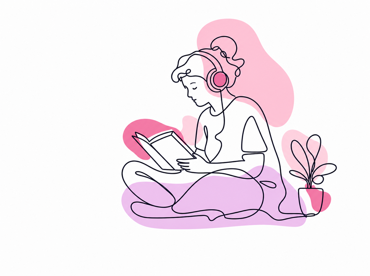 Student reading with headphones